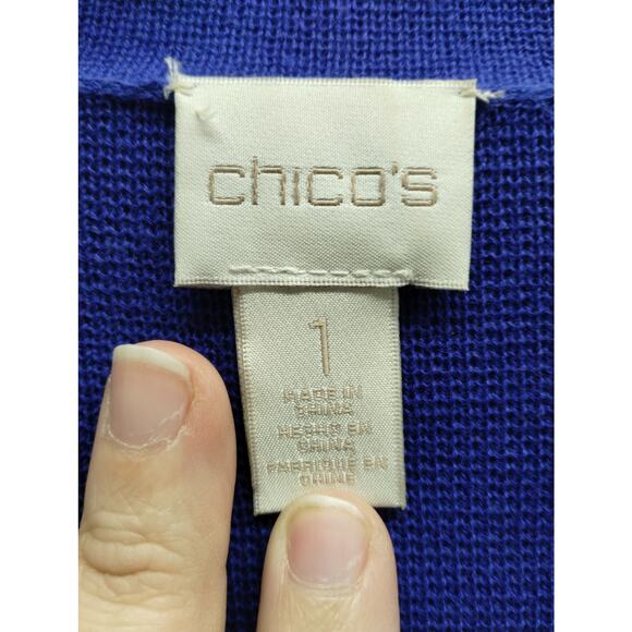 Chico's Size 1 (Medium) Blue Sara Structured Open Front Blazer Style Cardigan - Picture 3 of 5